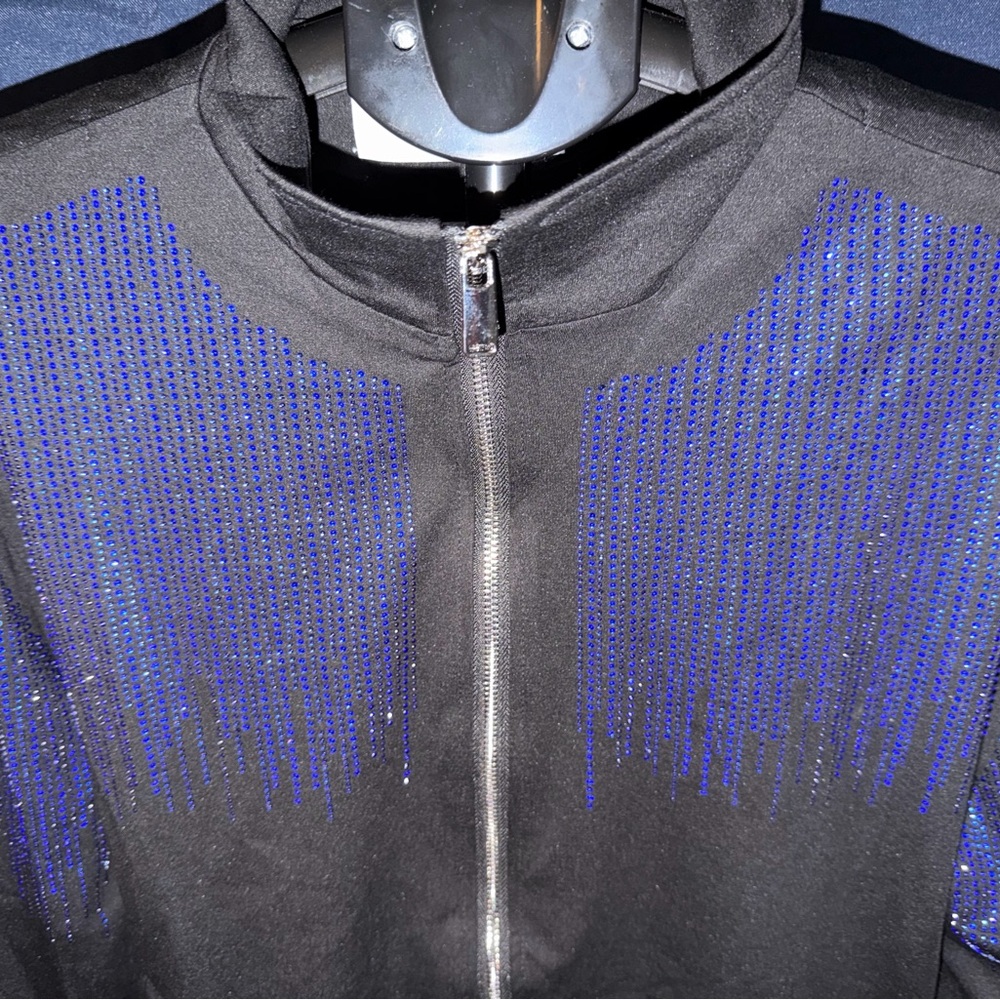 DNA Premium Wear Rhinestone Zip Jacket (Black/Blue) Size L - Picture 2 of 5